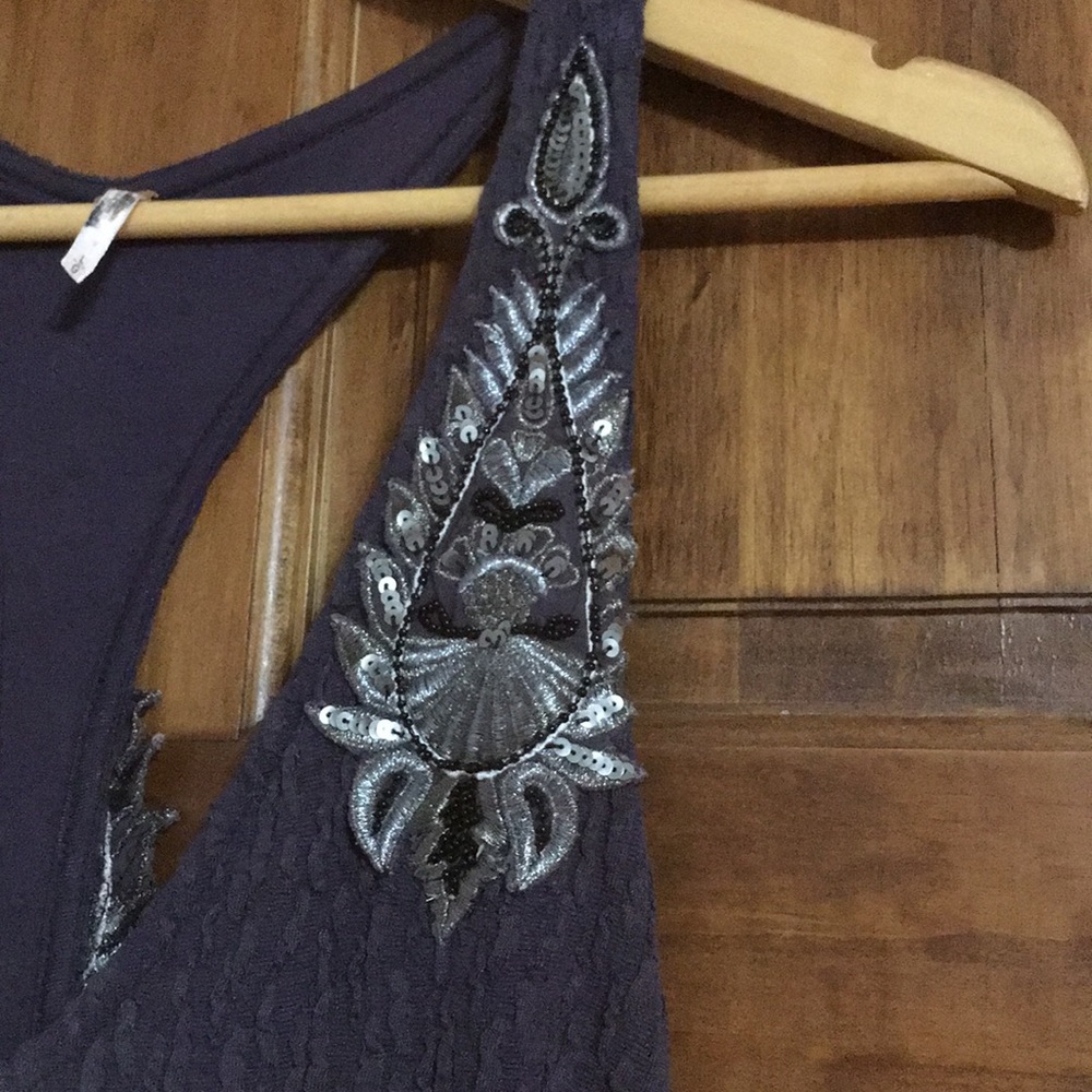 Free People Navy Blue Embellished Midi Dress - Picture 2 of 6